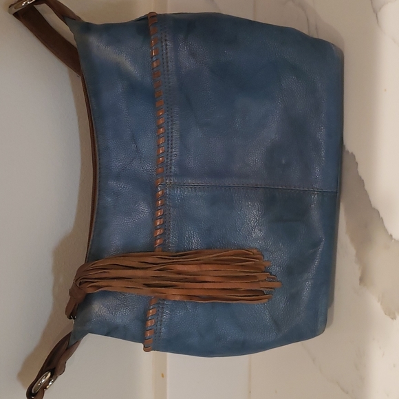 Blue leather purse